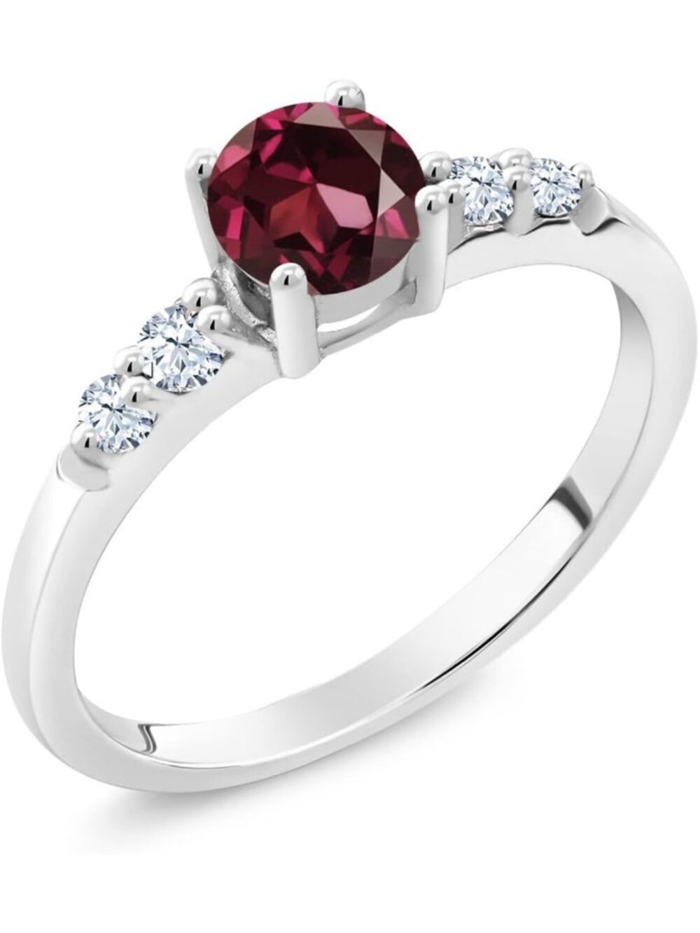 Stunning 0.77 Ct Round Red Rhodolite Garnet & White Sapphire Silver Engagement